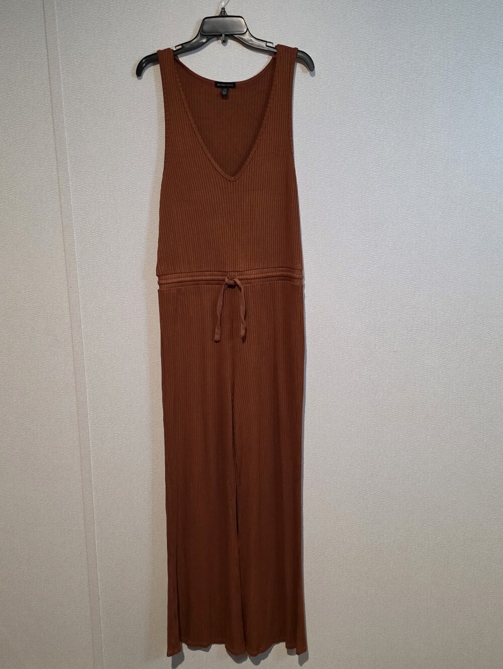 Beyond Yoga Womens Ribbed Knit Sleeveless Wide Leg Jumpsuit Rust Large